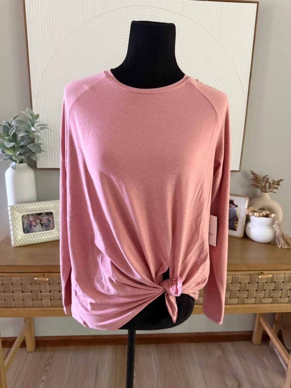 We Wander “We Flex” Long Sleeve Knot Front Top - Dusty Rose Pink